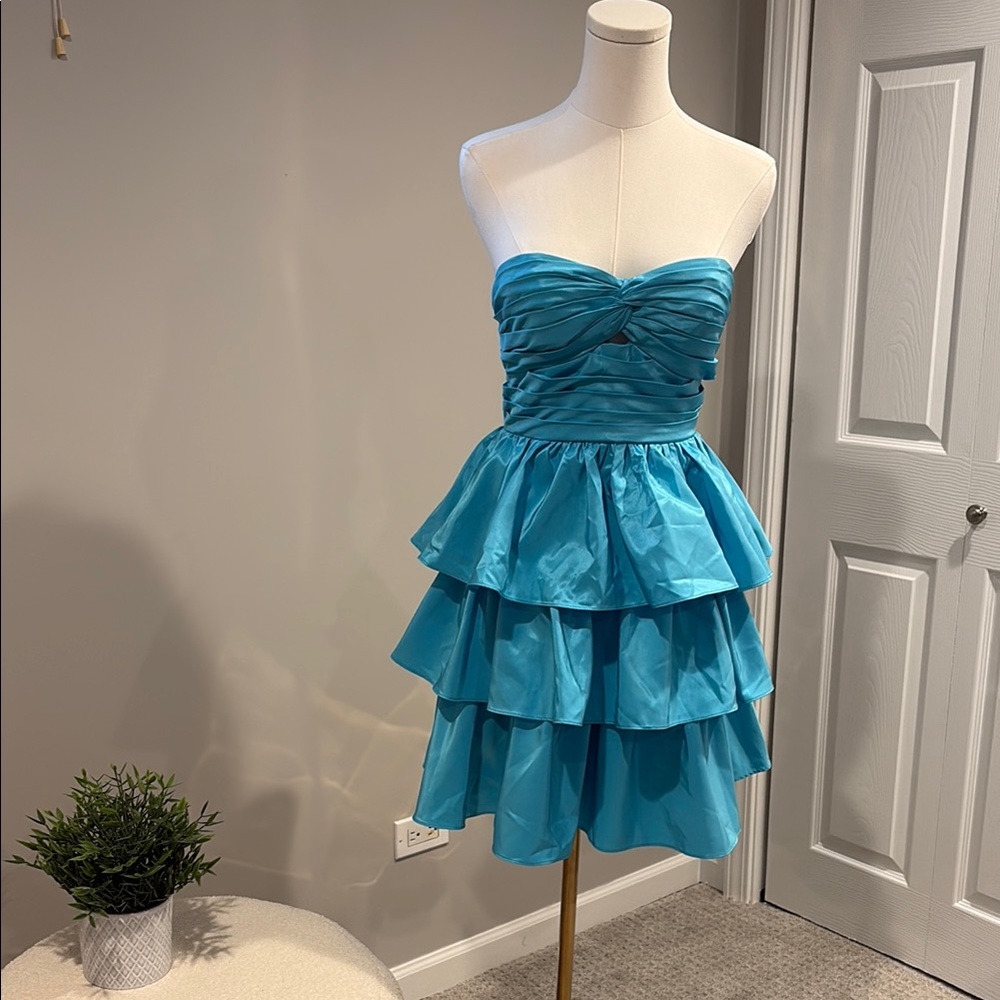 Strapless Blue Tiered Dress